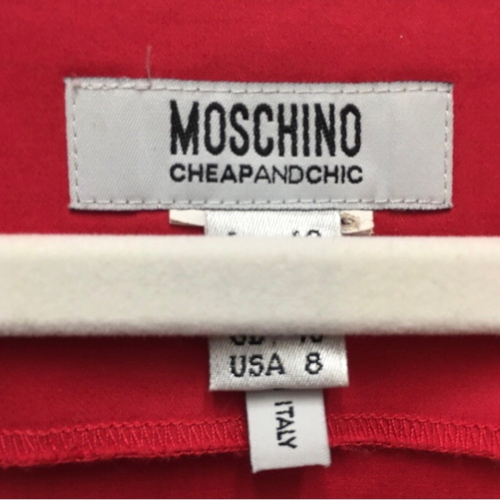 Moschino Side Bow Square Neck Dress 8 Red Italian Designer Chic Retro Classic - Picture 2 of 13